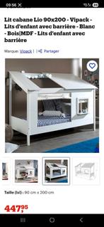 Lit cabane blanc Vipack 90x200cm en bois, Enlèvement, Comme neuf