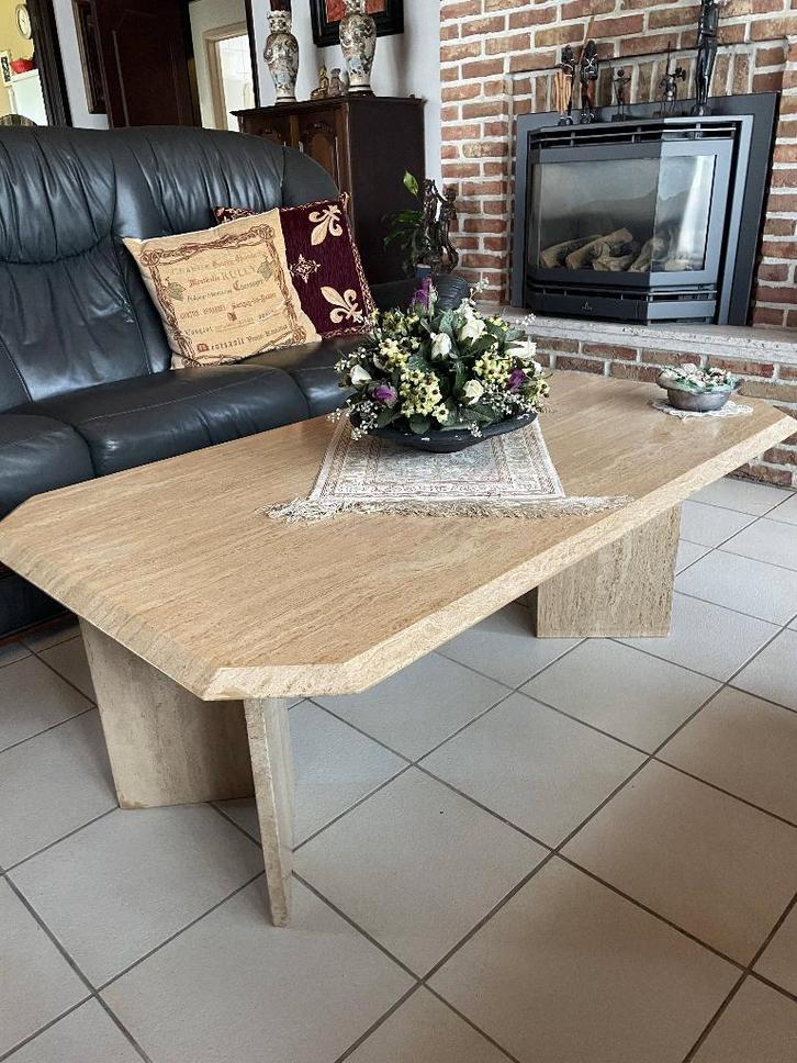 Travertin salontafel, Maison & Meubles, Tables | Tables de salon, Utilisé, Rectangulaire, Enlèvement