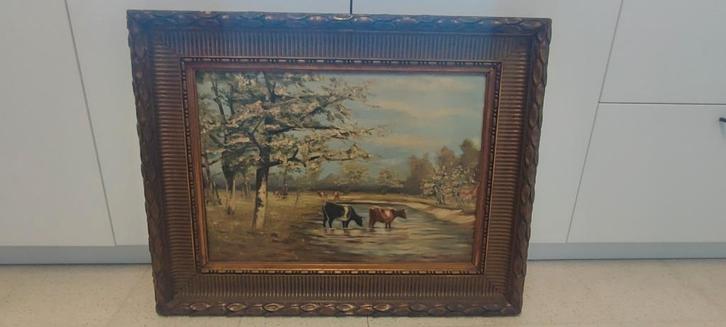 Belgische school (XIIX), Naar - Koeien aan de plas, Antiek en Kunst, Kunst | Schilderijen | Klassiek, Ophalen