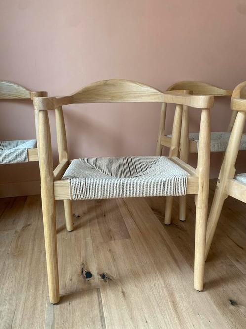 4 eerkamerstoelen hout & touw, Huis en Inrichting, Stoelen, Nieuw, Vier, Hout, Riet of Rotan, Overige kleuren, Ophalen