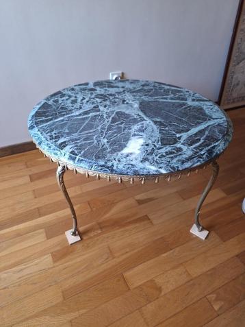 Table basse en marbre (vert) avec pieds en cuivre,, Moins de 50 cm, Rond, Comme neuf, Enlèvement