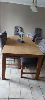 Massief eiken tafel met 6 stoelen en Massief eiken boekenkas, Huis en Inrichting, Zo goed als nieuw, Ophalen