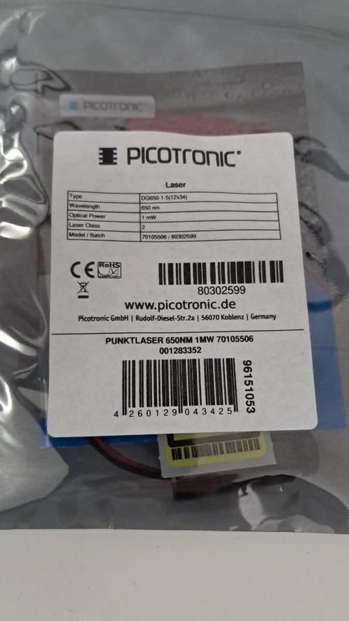 Picotronic Lasermodule Punt Rood 1 mW DG650-1-5(12x34), Doe-het-zelf en Bouw, Meetapparatuur, Nieuw, Ophalen of Verzenden