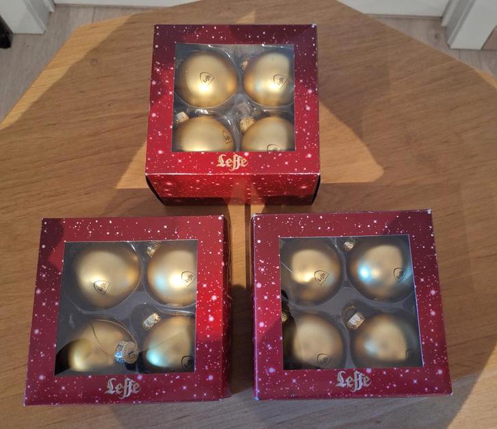 3 sets van 4 gouden kerstballen, biermerk Leffe (NIEUW), Verzamelen, Biermerken, Nieuw, Overige typen, Leffe, Ophalen of Verzenden