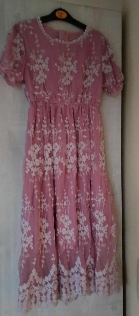 roze lange jurk / feestjurk Shein maat 140, Kinderen en Baby's, Kinderkleding | Maat 140, Zo goed als nieuw, Meisje, Jurk of Rok