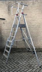 Professionele inklapbare veilige aluminium ladder met kooi, 2 tot 4 meter, Ladder, Gebruikt, Ophalen