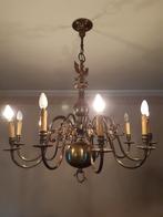 mooie bronzen luchter (10 armen) en 2 x wandverlichting, Ophalen, Gebruikt, Metaal