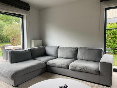 Hoeksalon in grijze stof, Huis en Inrichting, Zetels | Zetels, Zo goed als nieuw, Hoekbank, Vierpersoons of meer, 250 tot 300 cm