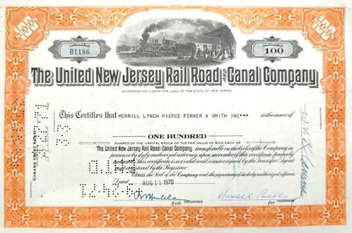 The United New Jersey Railroad and Canal Company 1970, Postzegels en Munten, Aandelen en Waardepapieren, Certificaat van aandeel
