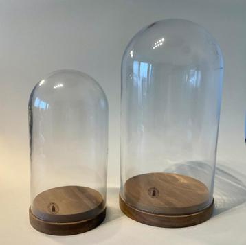 2 handgeblazen glazen bollen op een houten sokkel beschikbaar voor biedingen