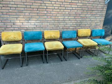 6 Ribstof Stoelen met Chrome Buisframe, Tissus, Enlèvement, Bleu, Cinq, Six Chaises ou plus