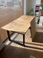 Eettfafel tot 295 cm lengte vol eiken hout metalen onderstel, Ophalen, Eikenhout, 200 cm of meer, 50 tot 100 cm