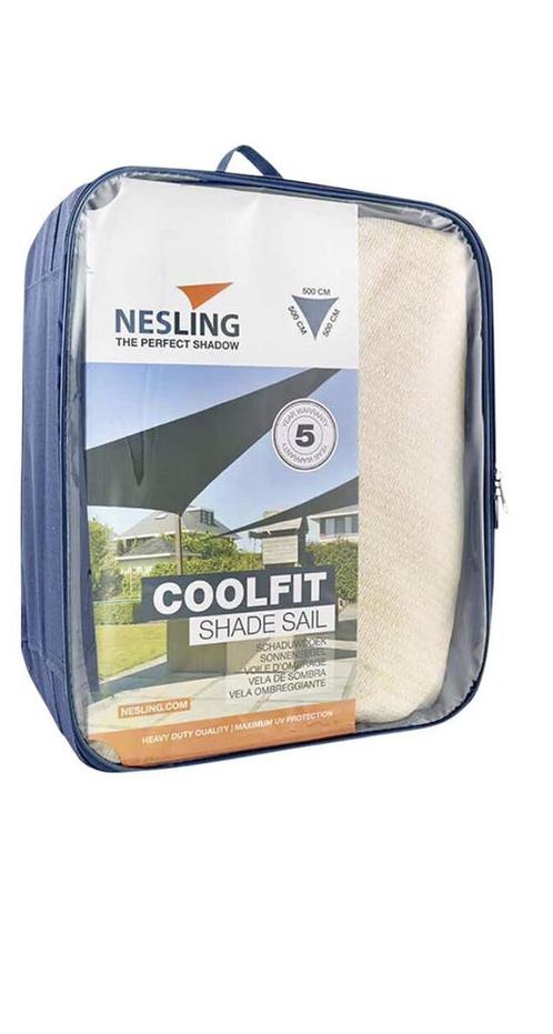 Nesling schaduwdoek driehoek + 2 Carpri palen met haken, Tuin en Terras, Schaduwdoeken, Zo goed als nieuw, Ophalen