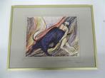 A5566 Tekening van een man en dier 59/100, Antiek en Kunst, Kunst | Tekeningen en Fotografie, Ophalen of Verzenden