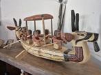 Enorme barque funéraire égyptienne en bois de 84 cm de long, Ophalen