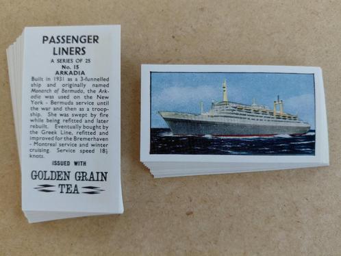 Passenger Liners complete set 25 chromos 1970 Golden Grain, Verzamelen, Scheepvaart, Kaart, Foto of Prent, Motorboot, Ophalen of Verzenden