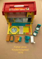 Fisher price vintage: schooltje, ziekenhuis, garage, kassa.., Ophalen, Gebruikt