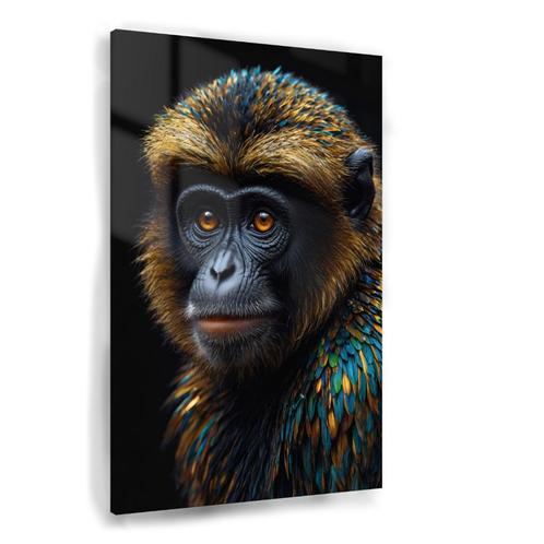 Peinture sur verre à plumage coloré sur un visage de singe, Antiquités & Art, Art | Peinture | Moderne, Envoi