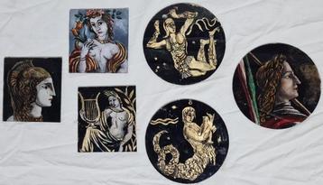 Reverse glasspainting, achterglasschildering, 6 stuks beschikbaar voor biedingen