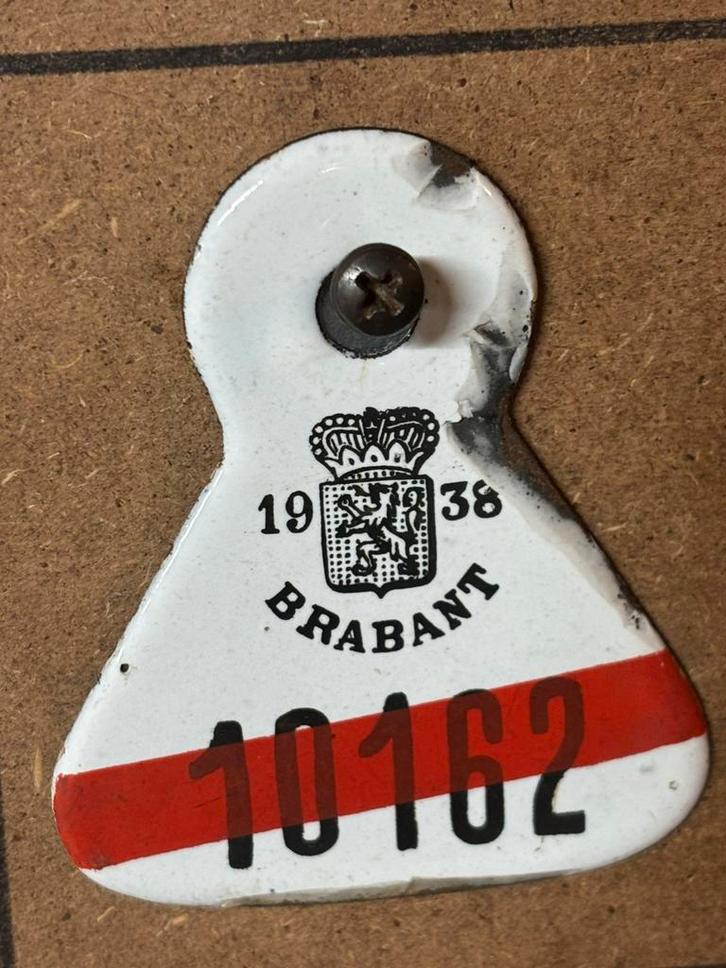 Fietsplaat 1938 met rode streep. Plaque velo Taksplaten, Antiek en Kunst, Antiek | Email, Ophalen of Verzenden