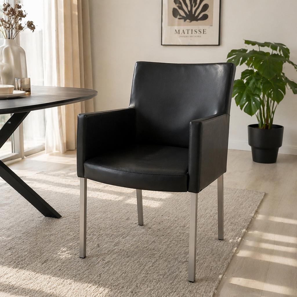 4 zwarte eetkamerstoelen met armleuningen – modern design, Maison & Meubles, Ameublement | Revêtements de sol, Comme neuf, Enlèvement