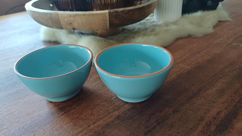 2x Turquoise Tapas Schalen – Aardewerk – Vintage Look, Huis en Inrichting, Schaal, Rond, Ophalen of Verzenden, Zo goed als nieuw