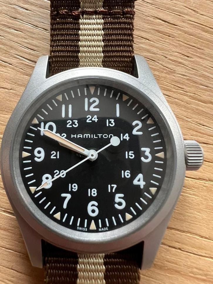 Hamilton Khaki Field Mechanical 38mm + 2 bandjes, Handtassen en Accessoires, Horloges | Heren, Zo goed als nieuw, Ophalen