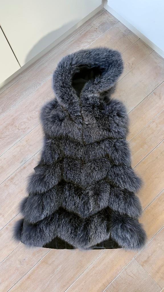 Max&Moi Paris vossenbont gilet/vest met kap Fox/Alopex, Kleding | Dames, Bodywarmers, Zo goed als nieuw, Maat 38/40 (M), Blauw