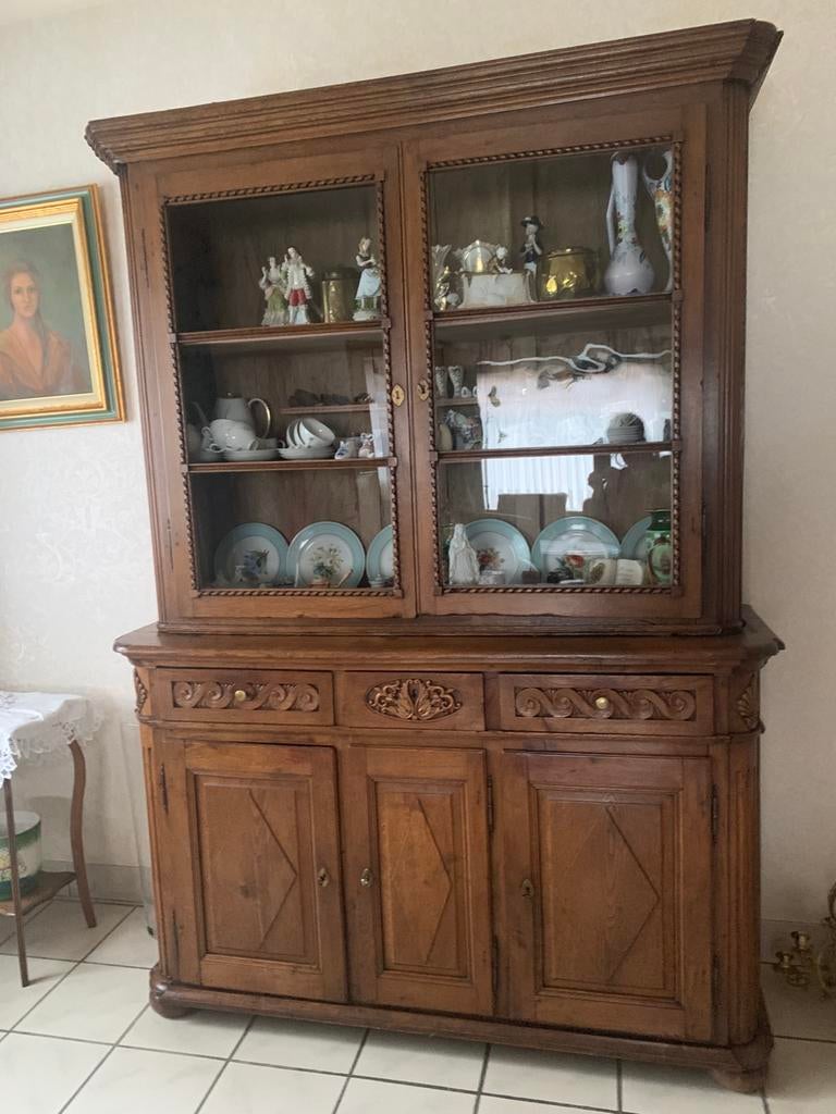 Mooie oude antieke kast bovenkant glas met 2 leggers Beneden, Enlèvement, Comme neuf, Verre