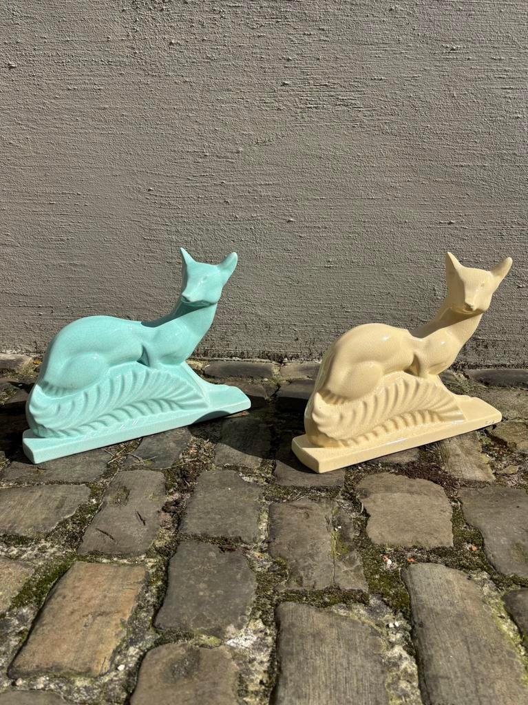 2 grote art deco beelden van vossen door Louis Fontinelle, Antiek en Kunst, Kunst | Beelden en Houtsnijwerken, Ophalen