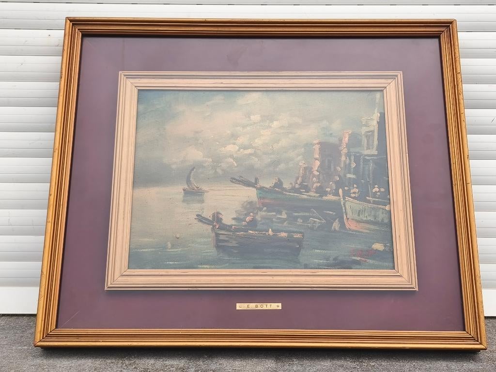 Huile sur toile marine signe Émil bott, Antiquités & Art, Enlèvement ou Envoi