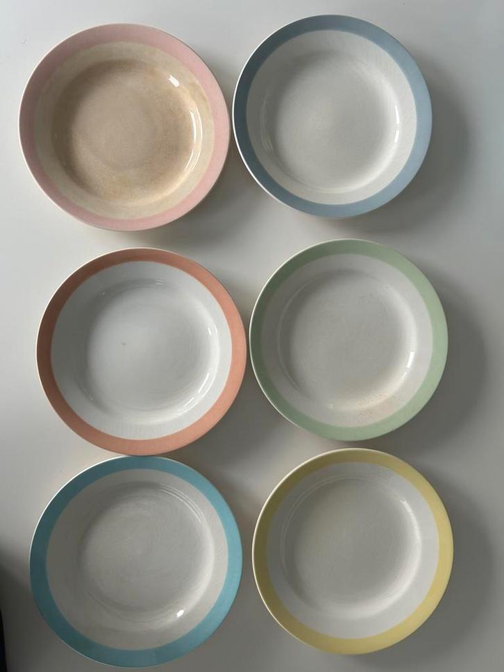 Retro borden pastel, Huis en Inrichting, Keuken | Servies, Gebruikt, Bord(en), Ophalen