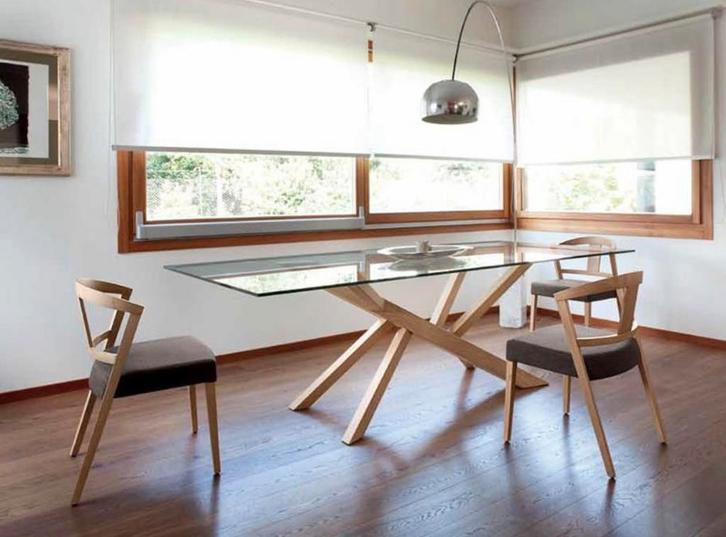 Table design Domitalia en bois / plateau en verre, 200x100, Huis en Inrichting, Tafels | Eettafels, Zo goed als nieuw, 50 tot 100 cm