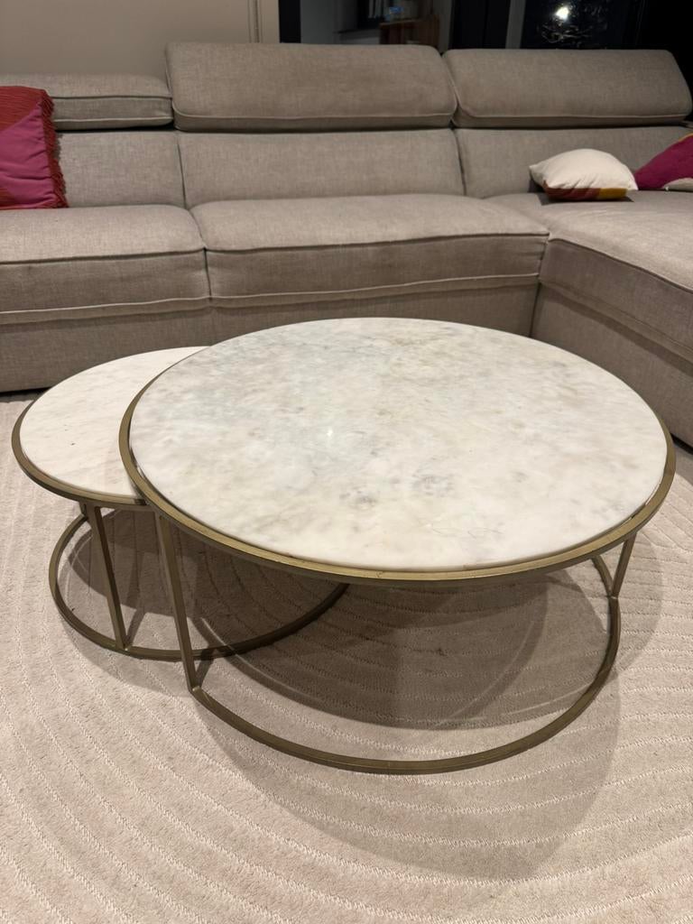 Echt marmeren Salon tafelset, Maison & Meubles, Tables | Tables de salon, Comme neuf, Enlèvement