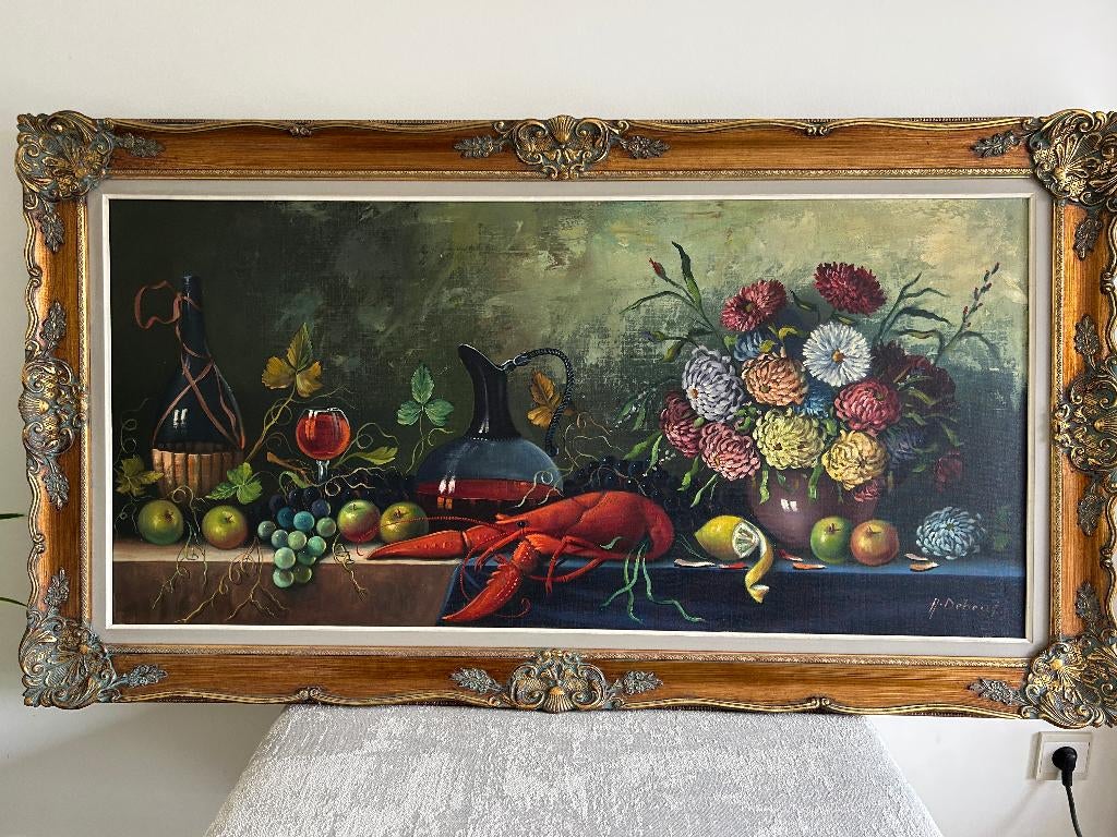 Andries Debeuf - Nature morte - huile sur toile - 124x58cm, Enlèvement