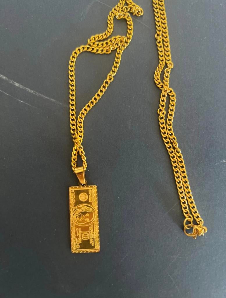 Gouden dollar ketting, Handtassen en Accessoires, Kettingen, Met hanger, Nieuw, Ophalen of Verzenden, Steen of Mineraal