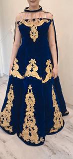 Elegante koningsblauwe feestjurk met gouden details, ANDERE, Galajurk, Blauw, Maat 42/44 (L)