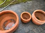 3 terracotta potten, Tuin en Terras, Bloempotten, Ophalen, Zo goed als nieuw, Rond, Terracotta