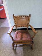 Antieke zetel in eik met lederen zit en rug, Antiek en Kunst, Ophalen