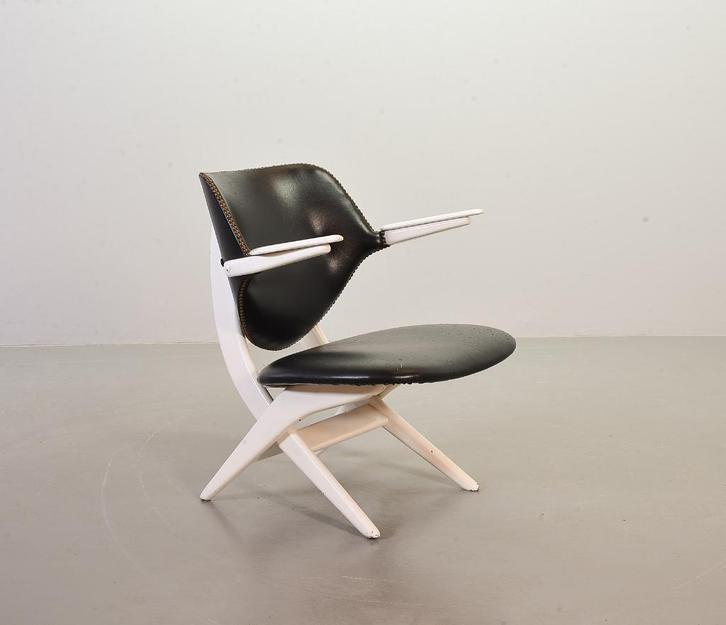 Vintage design Louis van Teeffelen Pelican Chair for Webe 60, Huis en Inrichting, Stoelen, Gebruikt, Eén, Hout, Kunststof, Zwart
