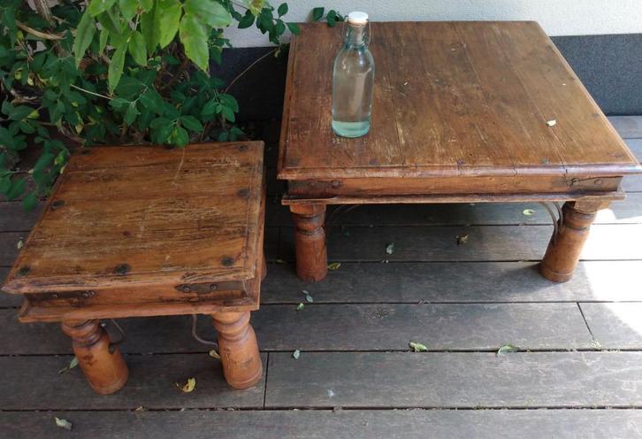 Antieke, rustieke Indiase Sheesham houten salon tafeltjes, Antiek en Kunst, Antiek | Meubels | Tafels, Ophalen