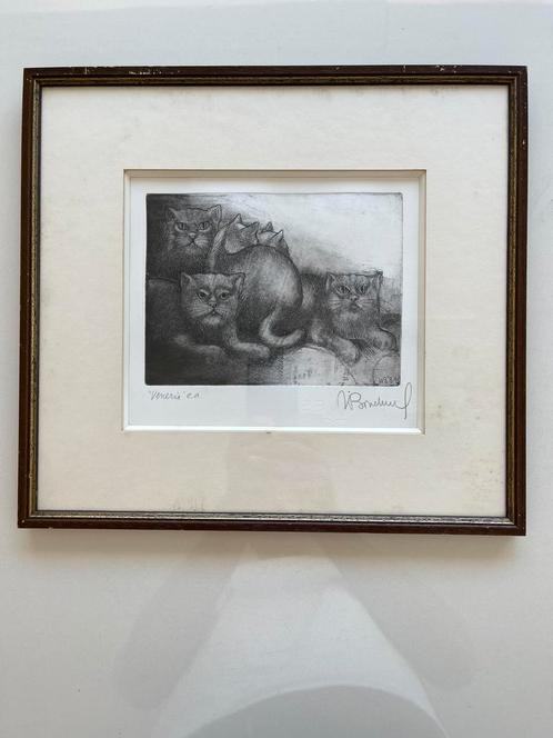 Potlood ets 5 katten werk Willy Bosschem, Antiek en Kunst, Kunst | Tekeningen en Fotografie, Ophalen of Verzenden