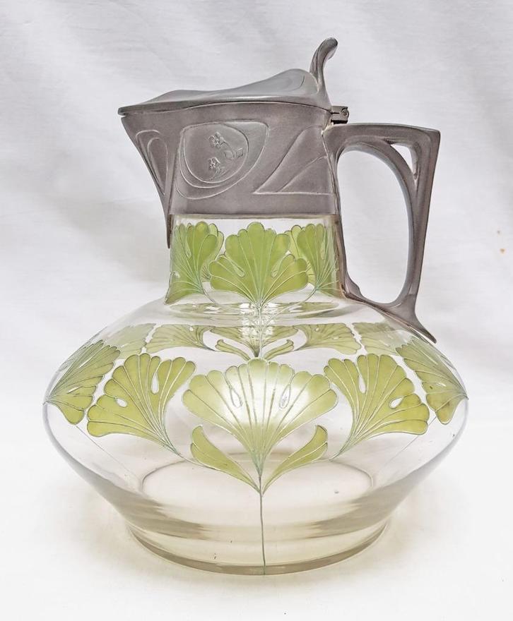 Art Nouveau Karaf - Gingkgo motief., Antiek en Kunst, Antiek | Servies los, Ophalen of Verzenden