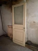 Oude volhouten binnendeur met glas, Doe-het-zelf en Bouw, 215 cm of meer, 80 tot 100 cm, Gebruikt, Glas