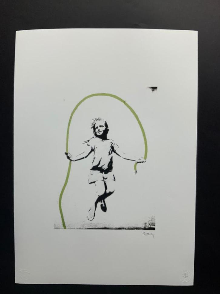 GERESERVEERD BANKSY ROPE SKIPPING EXTRA GROOT met stempel, Antiek en Kunst, Kunst | Litho's en Zeefdrukken, Ophalen of Verzenden