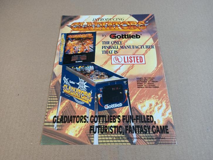 Flyer: Gottlieb Gladiators (1993) Flipperkast, Collections, Machines | Flipper (jeu), Gottlieb, Envoi