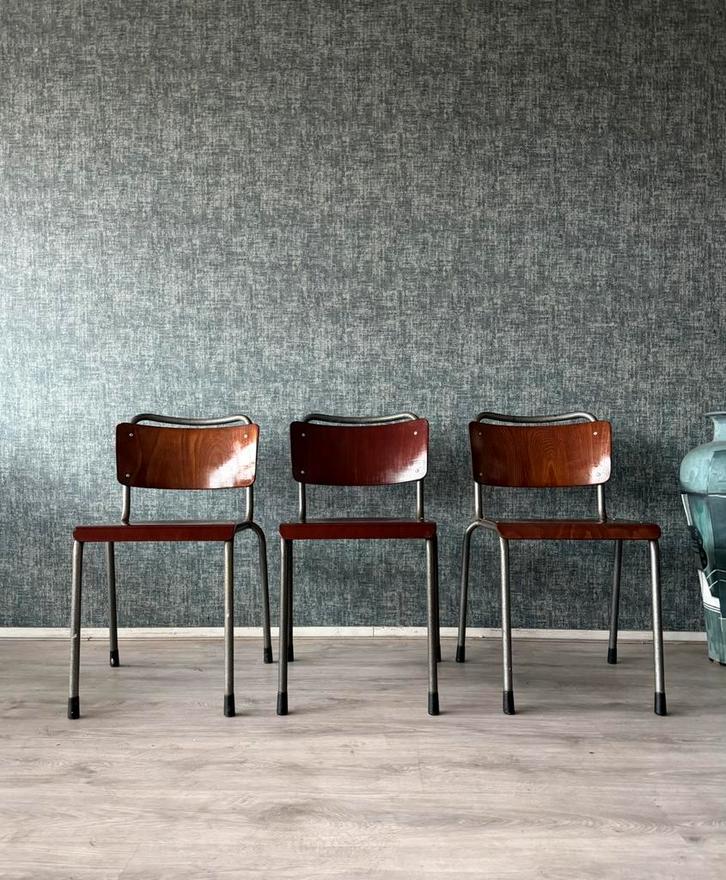 Set van 3 Vintage Gispen 106 “TU Delft” stoelen, Maison & Meubles, Chaises, Comme neuf, Trois, Bois, Gris, Enlèvement