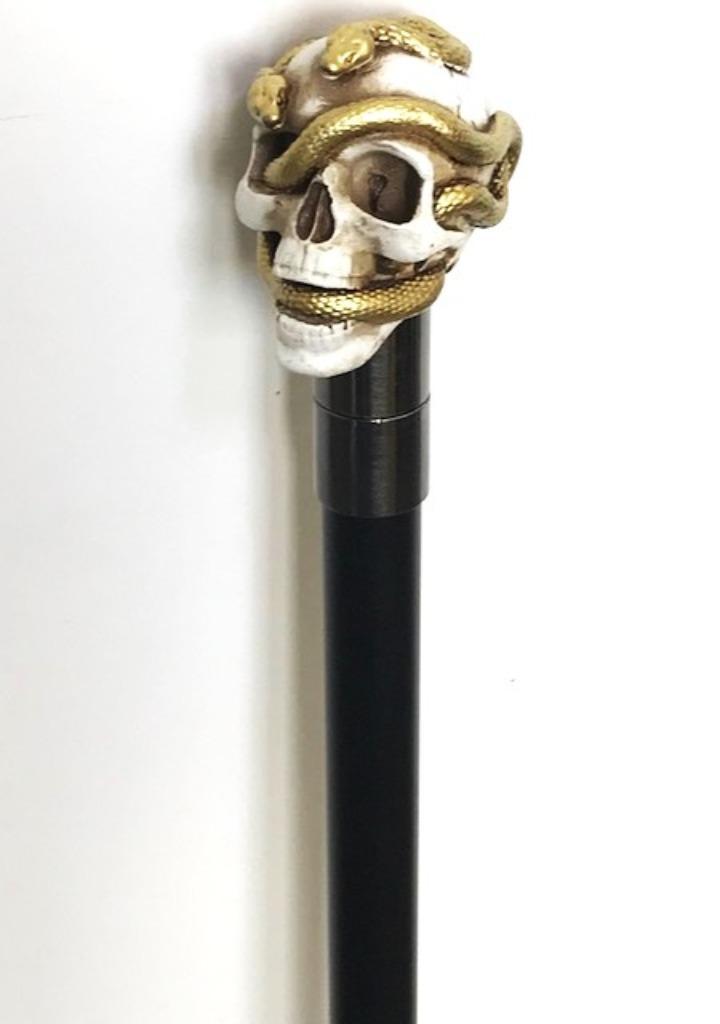 Wandelstok Doodshoofd 3 gouden slangen😎✨💎💑🎁🤗👌, Diversen, Wandelstokken, Zo goed als nieuw, Verstelbaar, Opvouwbaar, Ophalen of Verzenden