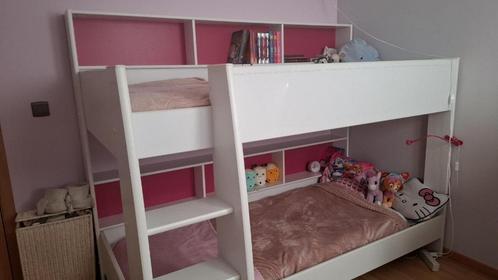 Stapelbed incl. matrasbodems (wit-fuchsia), excl matrassen, Kinderen en Baby's, Kinderkamer | Stapelbedden en Hoogslapers, Gebruikt