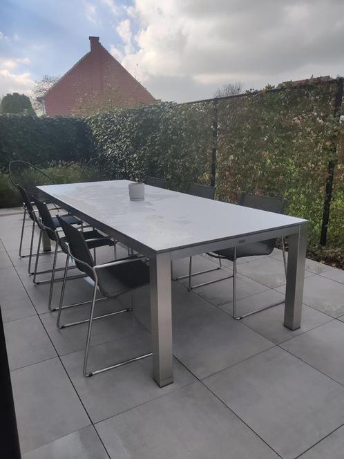 Tuintafel ++VERKOCHT++, Jardin & Terrasse, Ensembles de jardin, Comme neuf, Salons de jardin, Inox, 6 places, Table à dinner, Chaise